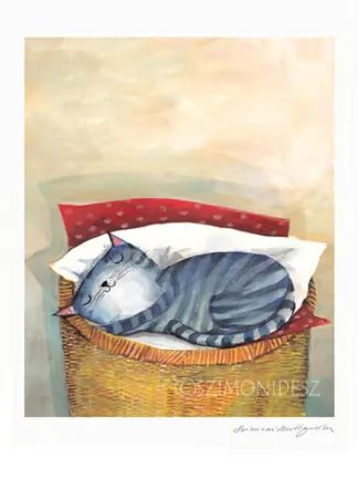 Szimonidesz Hajnalka: Egy kosár cica (nyomat)